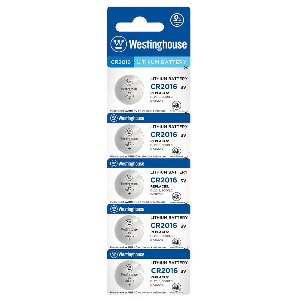 The Westinghouse Lithium Button Cells – 3 V Battery - Ideal for Key FOBS, Watches, Calculators, Meters, Remotes and Other small Devices - CR2016-BP5 The Westinghouse Lithium Button Cells – 3 V Battery - Ideal for Key FOBS, Watches, Calculators, Meters, Remotes and Other small Devices - CR2016-BP5